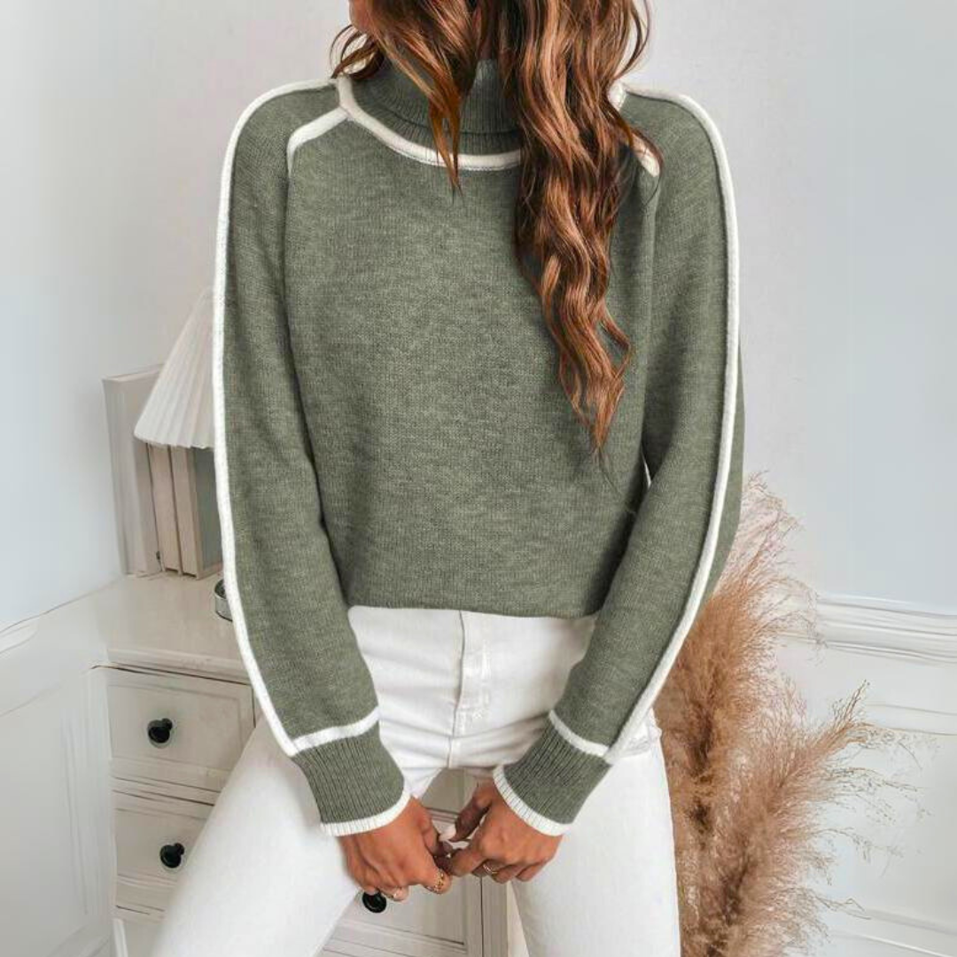 Dames Gebreide Trui – Olijfgroen, Lange Mouw, Casual Sweater voor Herfst/Winter