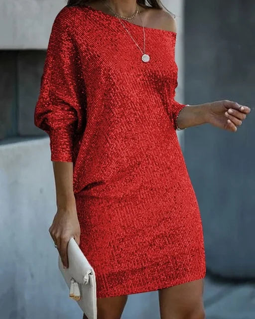Dames One-Shoulder Mini Jurk – Glanzend, Asymmetrische halslijn, Feestjurk voor Avondkleding en Uitgaan