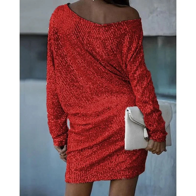 Dames One-Shoulder Mini Jurk – Glanzend, Asymmetrische halslijn, Feestjurk voor Avondkleding en Uitgaan