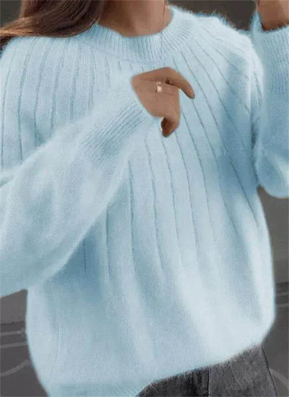 Dames Pluizige Gebreide Trui – Kasjmier, Herfst/Winter, Lange Mouw