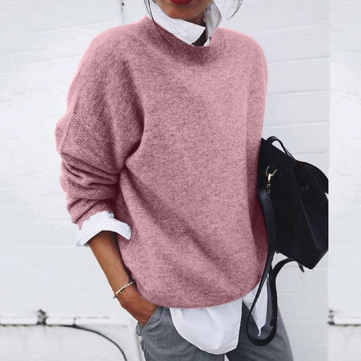 Dames Regular Fit Gebreide Trui – Effen met Ronde Hals, Casual voor Herfst en Winter