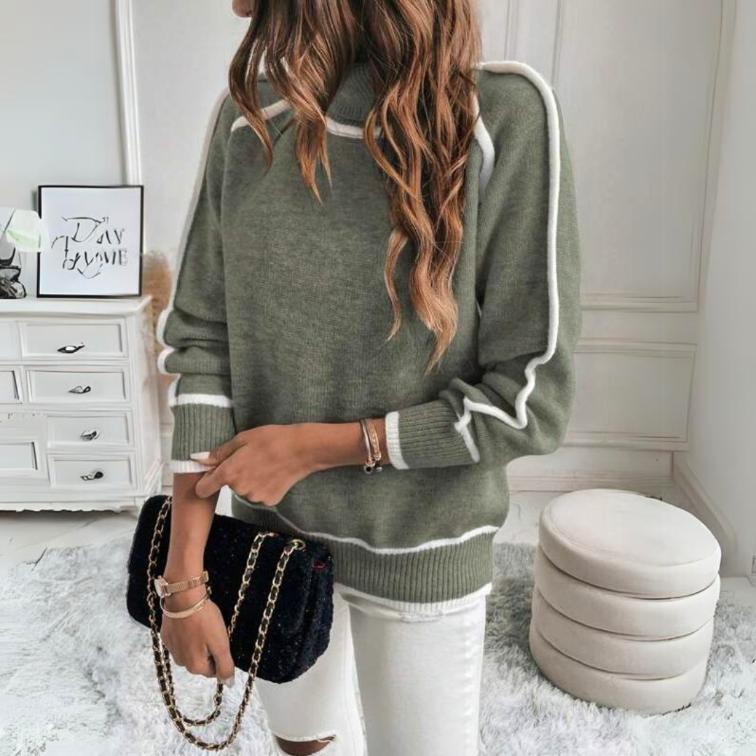 Dames Gebreide Trui – Olijfgroen, Lange Mouw, Casual Sweater voor Herfst/Winter