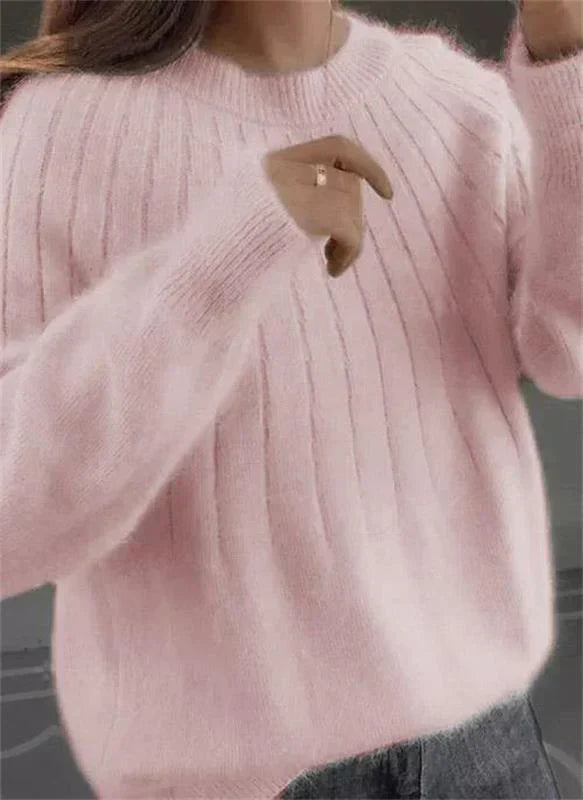 Dames Pluizige Gebreide Trui – Kasjmier, Herfst/Winter, Lange Mouw