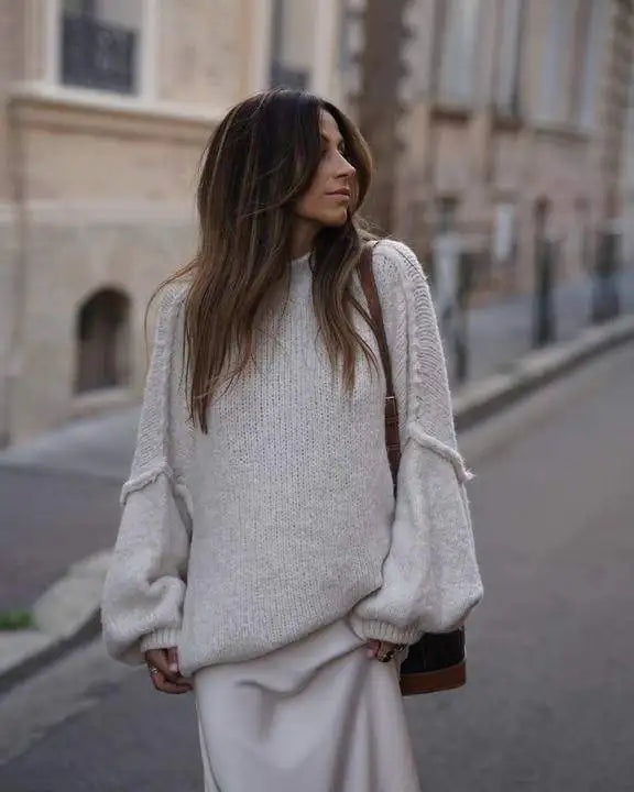 Dames Oversized Gebreide Trui – Warme Wintertrui, Casual voor Herfst en Dagelijks Gebruik