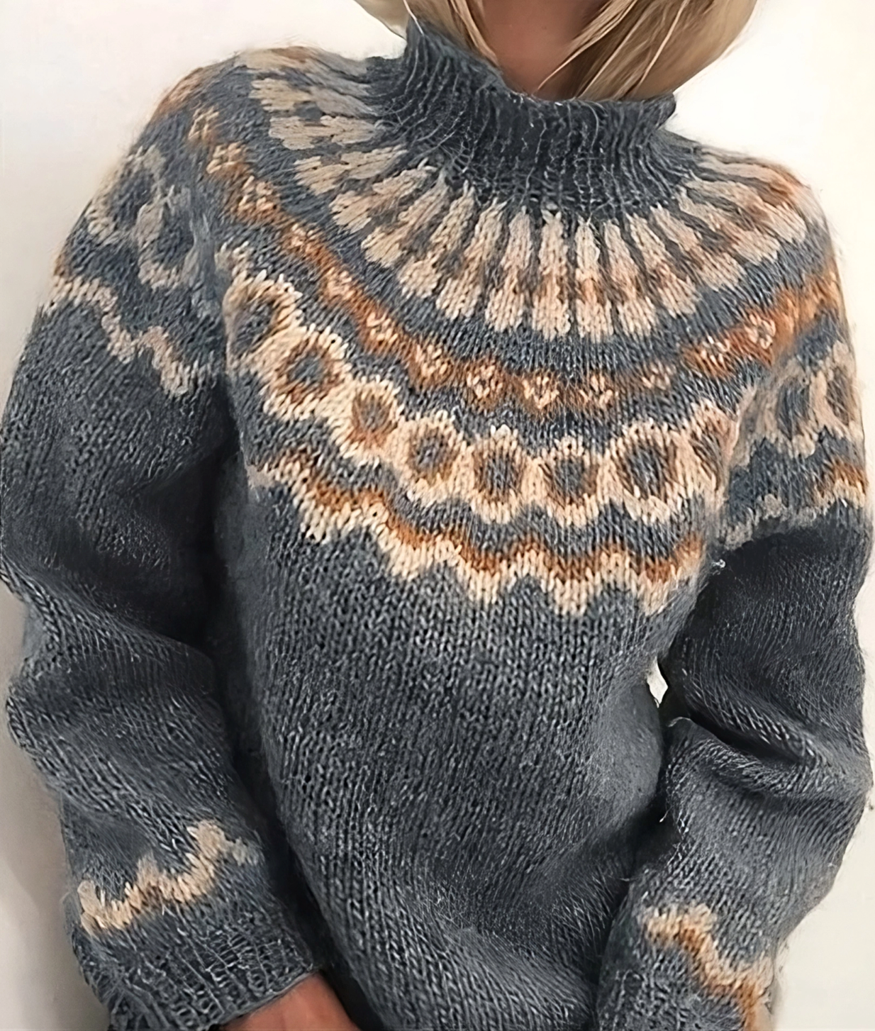 Dames Gebreide Coltrui met Hoge Col – IJslandse Wol, Wollen Wintertrui voor Casual Gebruik