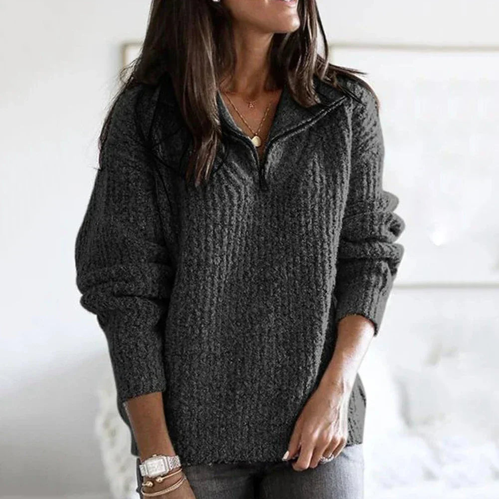 Dames Halve Rits Trui – Opstaande Kraag, Casual Pullover voor Herfst en Winter