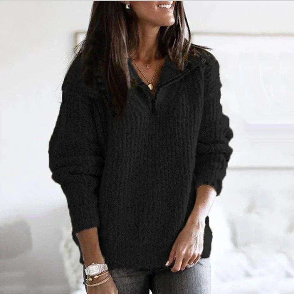 Dames Halve Rits Trui – Opstaande Kraag, Casual Pullover voor Herfst en Winter