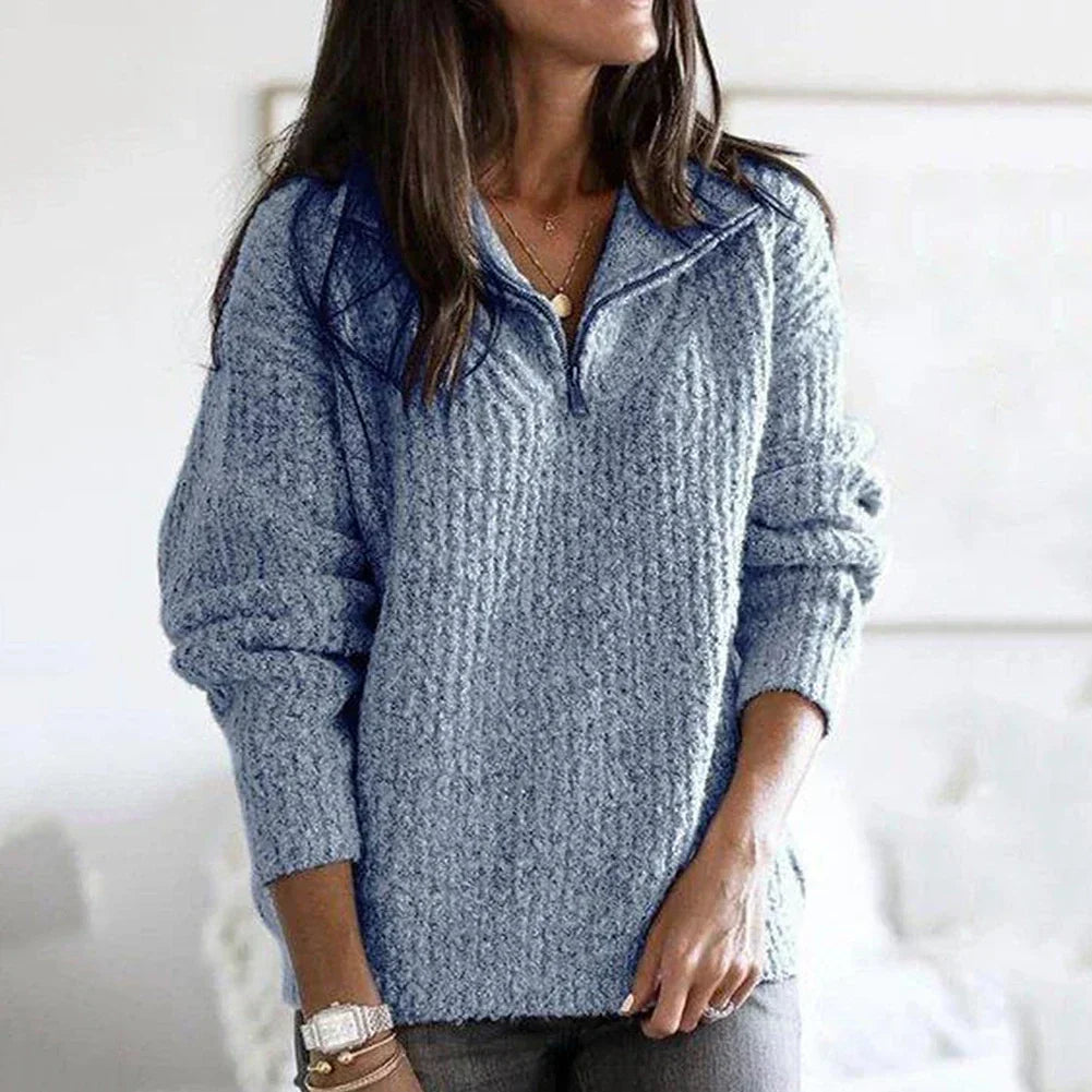 Dames Halve Rits Trui – Opstaande Kraag, Casual Pullover voor Herfst en Winter