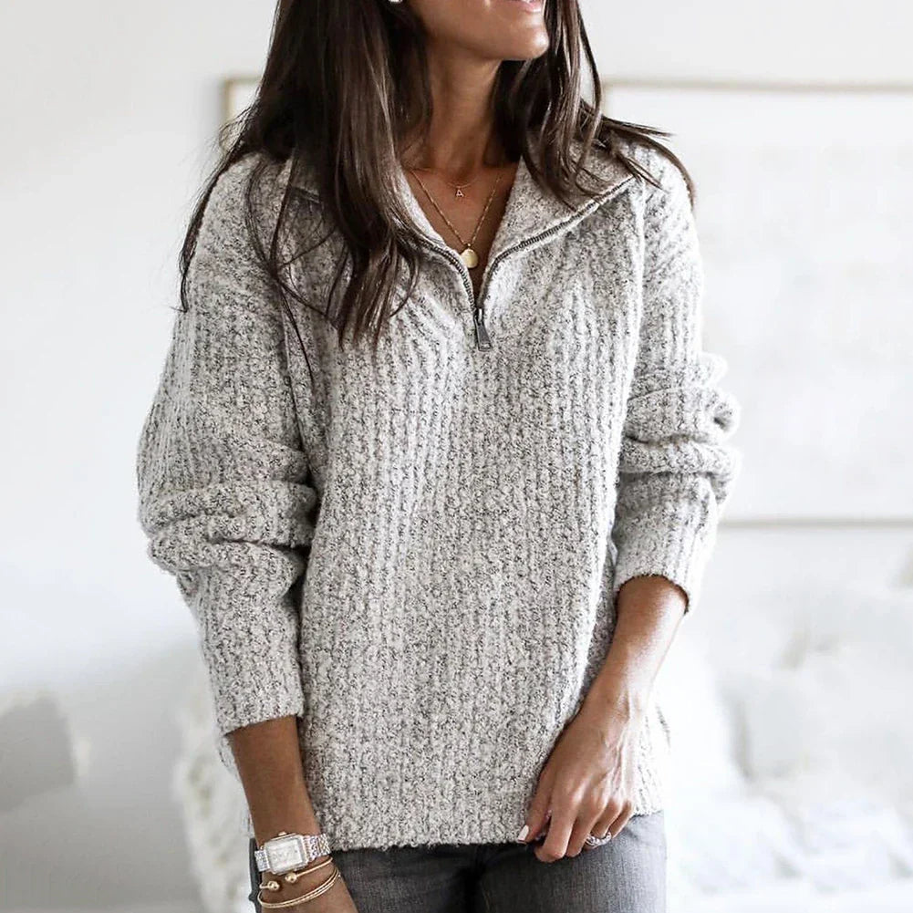 Dames Halve Rits Trui – Opstaande Kraag, Casual Pullover voor Herfst en Winter