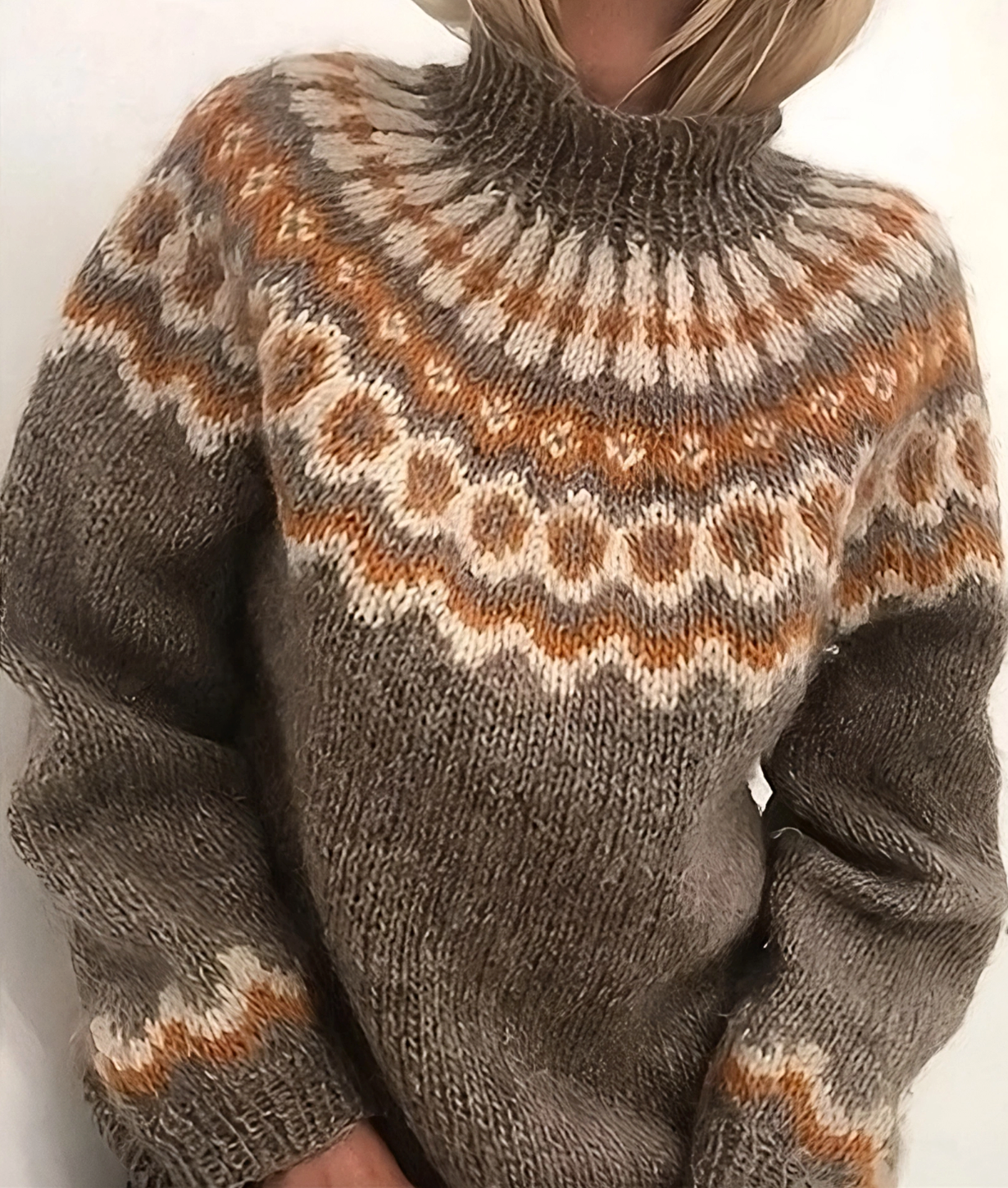 Dames Gebreide Coltrui met Hoge Col – IJslandse Wol, Wollen Wintertrui voor Casual Gebruik