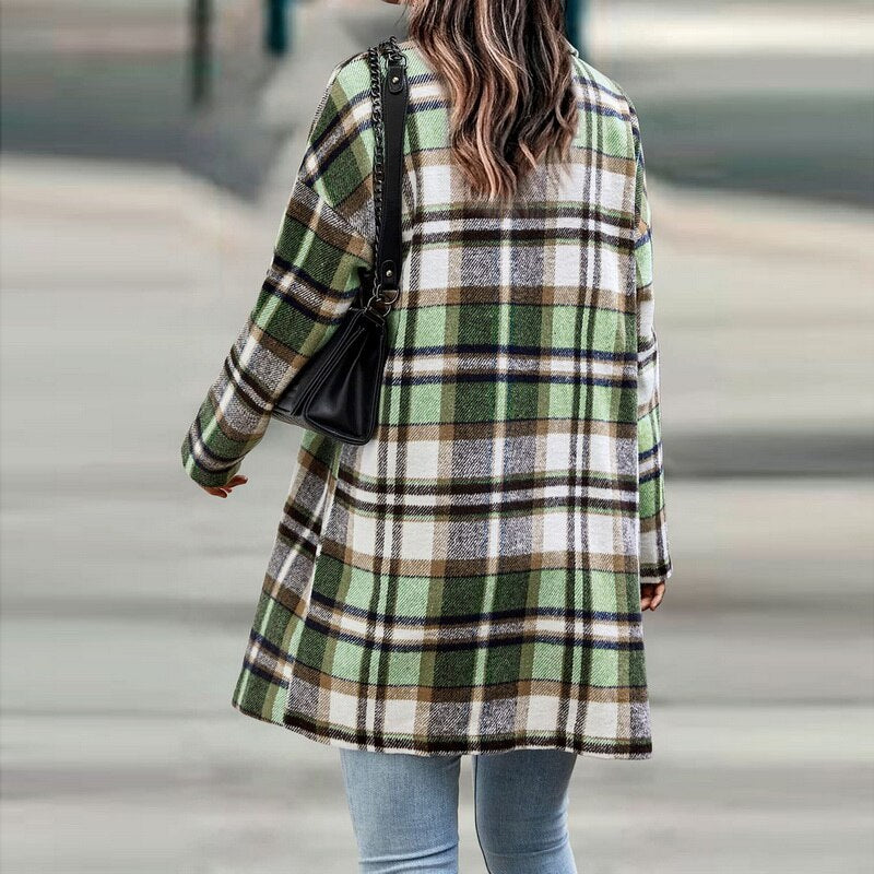 Dames Regular Fit Geruite Jas – Casual ruitpatroon, plaid check jas voor dagelijks gebruik
