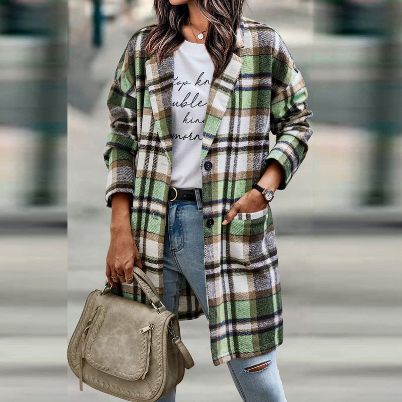 Dames Regular Fit Geruite Jas – Casual ruitpatroon, plaid check jas voor dagelijks gebruik