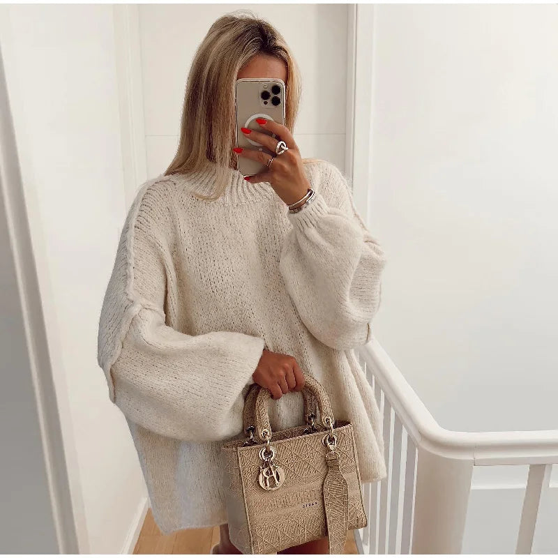 Dames Oversized Gebreide Trui – Warme Wintertrui, Casual voor Herfst en Dagelijks Gebruik