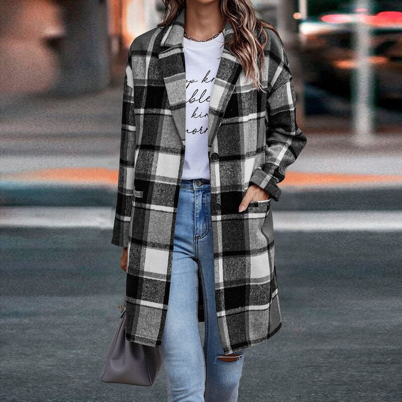 Dames Regular Fit Geruite Jas – Casual ruitpatroon, plaid check jas voor dagelijks gebruik