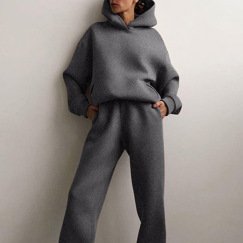 Dames Relaxed Fit Joggingset – 2-delig Trainingspak, Sweatshirt en Joggingbroek, Casual Loungewear voor Thuis