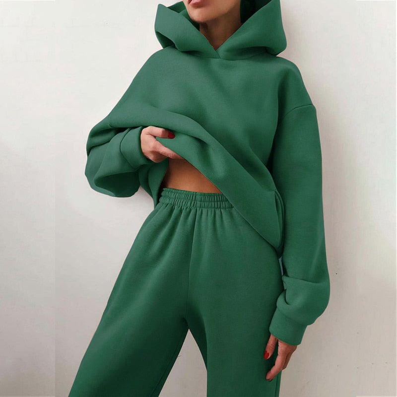 Dames Relaxed Fit Joggingset – 2-delig Trainingspak, Sweatshirt en Joggingbroek, Casual Loungewear voor Thuis