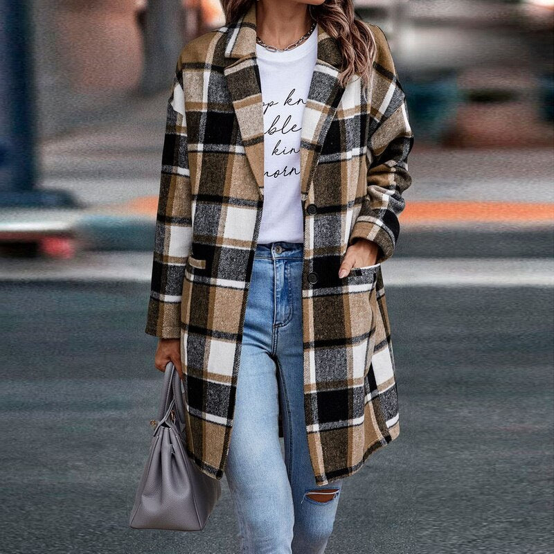 Dames Regular Fit Geruite Jas – Casual ruitpatroon, plaid check jas voor dagelijks gebruik