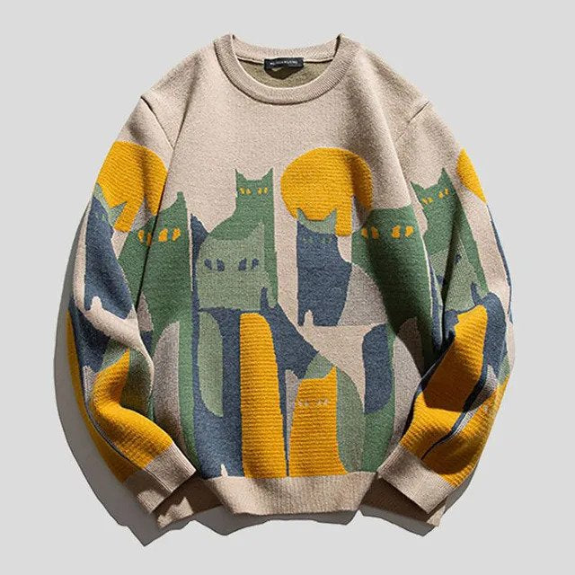 Dames Print Sweater – Met Kattenprint, Casual Trui voor Dagelijks Gebruik