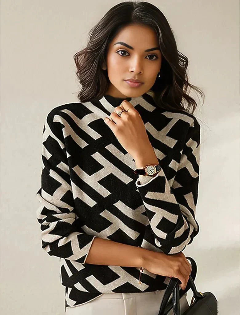 Dames Basic Gebreide Trui – Zwart‑Wit, Casual Pullover voor Elke Dag