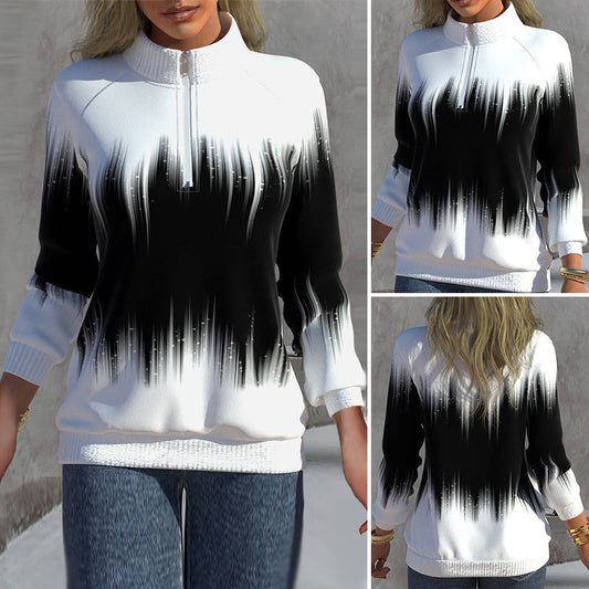 Dames Lange Mouw Sweatshirt met Halfhoge Kraag – Mock Neck, Casual voor Herfst/Winter