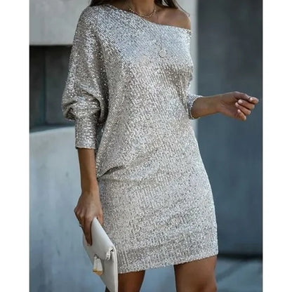 Dames One-Shoulder Mini Jurk – Glanzend, Asymmetrische halslijn, Feestjurk voor Avondkleding en Uitgaan
