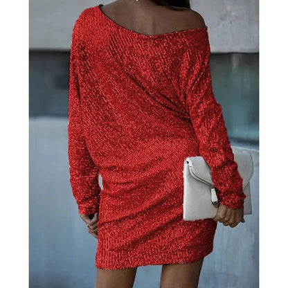 Dames One-Shoulder Mini Jurk – Glanzend, Asymmetrische halslijn, Feestjurk voor Avondkleding en Uitgaan