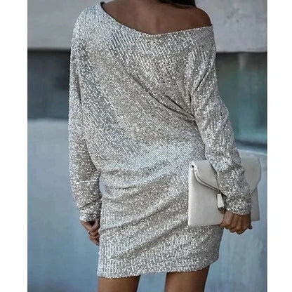 Dames One-Shoulder Mini Jurk – Glanzend, Asymmetrische halslijn, Feestjurk voor Avondkleding en Uitgaan