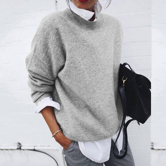 Dames Regular Fit Gebreide Trui – Effen met Ronde Hals, Casual voor Herfst en Winter