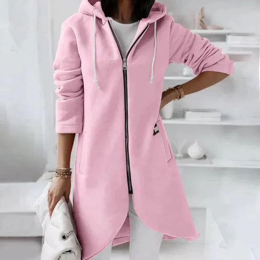 Dames Lange Hoodie met Rits – Capuchon, Casual Lang Model Sweatvest