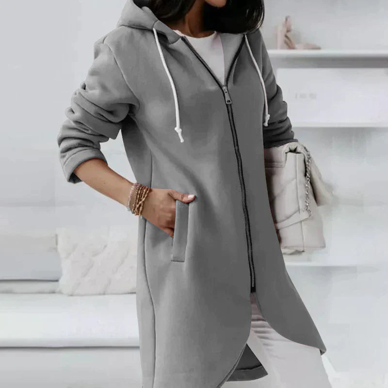 Dames Lange Hoodie met Rits – Capuchon, Casual Lang Model Sweatvest