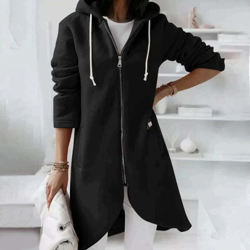 Dames Lange Hoodie met Rits – Capuchon, Casual Lang Model Sweatvest