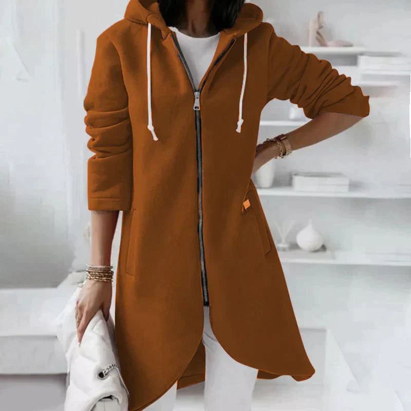 Dames Lange Hoodie met Rits – Capuchon, Casual Lang Model Sweatvest