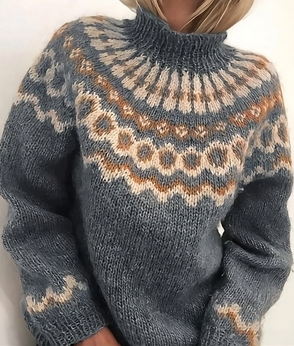 Dames Gebreide Coltrui met Hoge Col – IJslandse Wol, Wollen Wintertrui voor Casual Gebruik