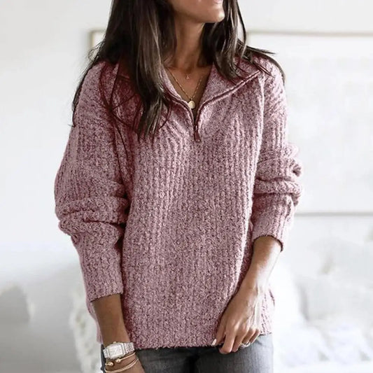 Dames Halve Rits Trui – Opstaande Kraag, Casual Pullover voor Herfst en Winter