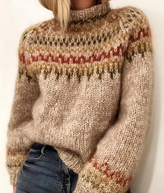 Dames Gebreide Coltrui met Hoge Col – IJslandse Wol, Wollen Wintertrui voor Casual Gebruik