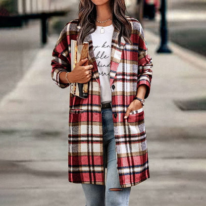 Dames Regular Fit Geruite Jas – Casual ruitpatroon, plaid check jas voor dagelijks gebruik