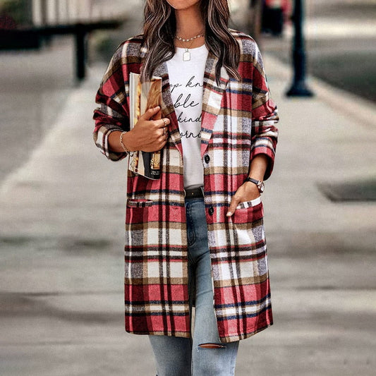 Dames Regular Fit Geruite Jas – Casual ruitpatroon, plaid check jas voor dagelijks gebruik