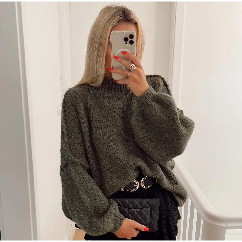 Dames Oversized Gebreide Trui – Warme Wintertrui, Casual voor Herfst en Dagelijks Gebruik