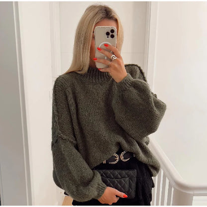Dames Oversized Gebreide Trui – Warme Wintertrui, Casual voor Herfst en Dagelijks Gebruik