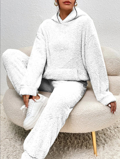 Dames Teddy Fleece Huispak met Capuchon – 2-delige Loungewear Set voor Winter en Herfst