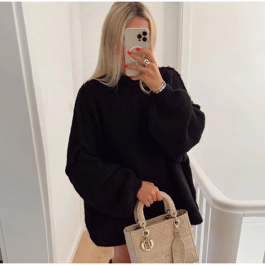 Dames Oversized Gebreide Trui – Warme Wintertrui, Casual voor Herfst en Dagelijks Gebruik