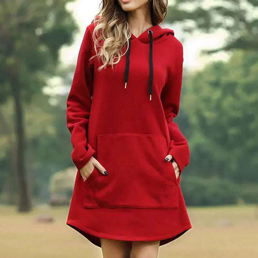Dames Relaxed Fit Hoodie Jurk – Sweatstof, met Capuchon, Lange Mouw, Casual voor Herfst/Winter