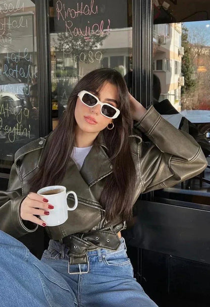 Dames Cropped Bikerjack – Kort Getailleerd, Casual Tussenjas voor Lente en Herfst