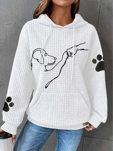 Dames Casual Hoodie met Hondenprint – Sweatshirt met Capuchon voor Vrijetijd en Dagelijks