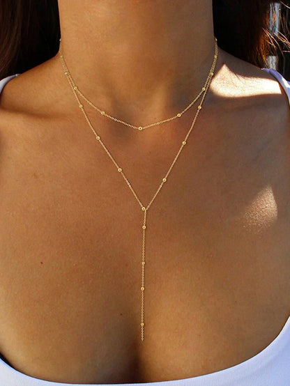 Gouden Laagjes Y-Halsketting – Luxe 3-Delige Damesaccessoire