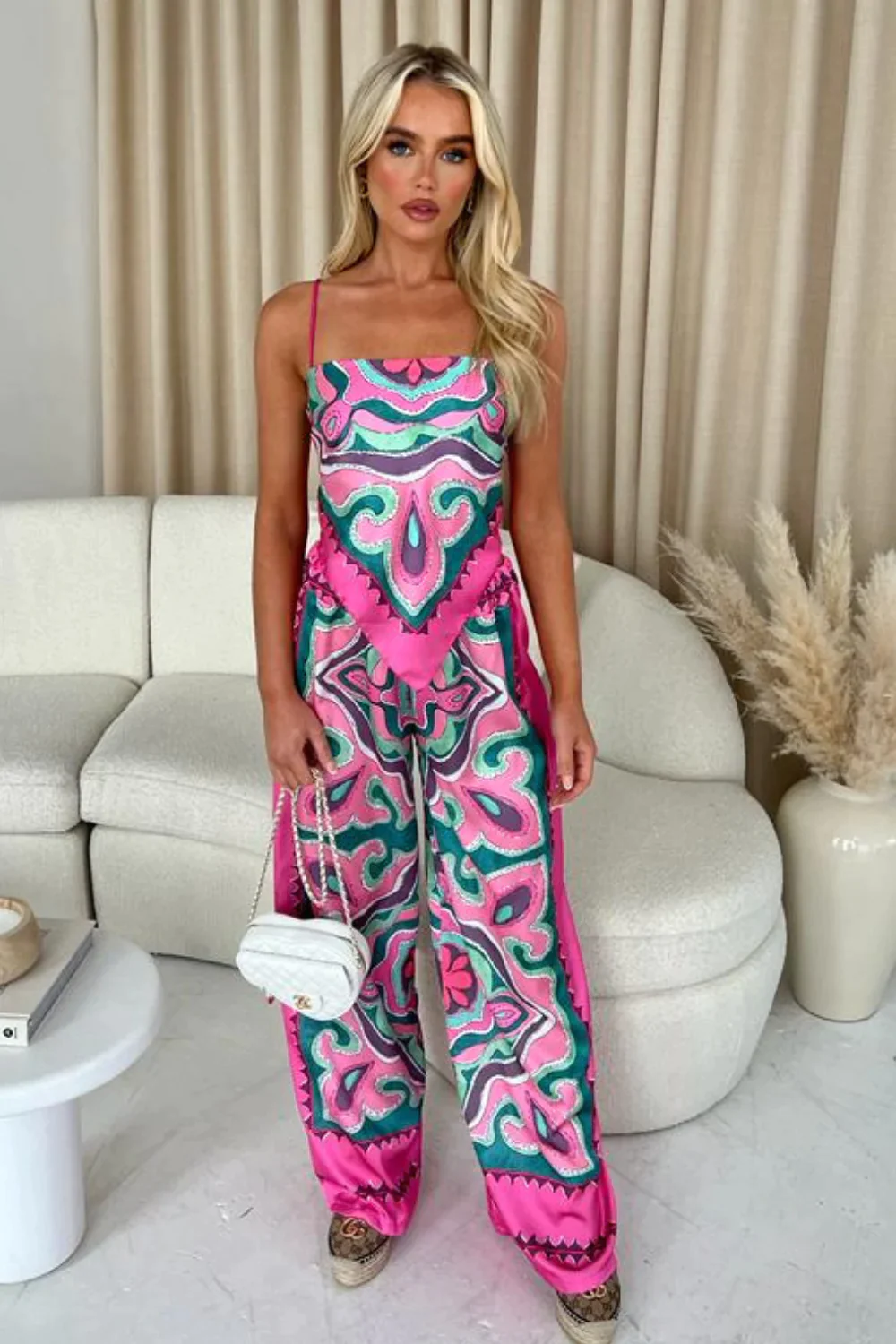 Statementprint Jumpsuit voor Dames met Flowy Design – Comfortabele Pasvorm en Blikvanger