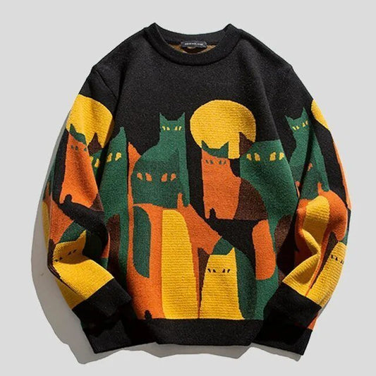 Dames Print Sweater – Met Kattenprint, Casual Trui voor Dagelijks Gebruik