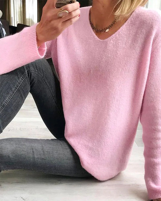 Dames Regular Fit Gebreide Trui – Effen, Lange Mouwen, Casual