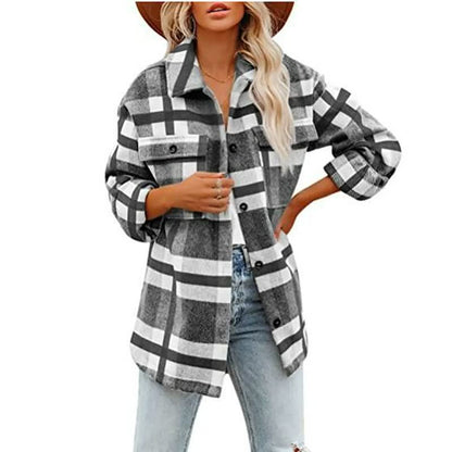 Dames Flanellen Blouse – Katoen, Casual voor Herfst en Winter