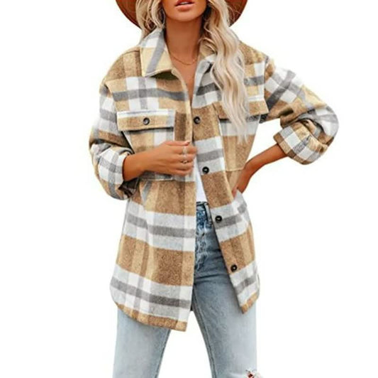 Dames Flanellen Blouse – Katoen, Casual voor Herfst en Winter